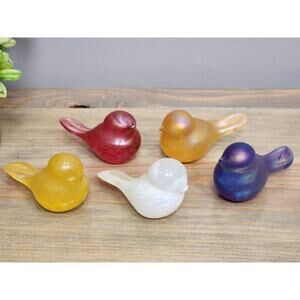 Iridescent Carnival Art Glass Bird Figurine Miniature Lot Of 5